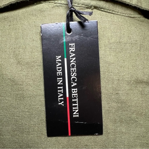 Francesca Bettini Olive Green Short Sleeve Button Up Linen Blend Shirt Dress M - Picture 6 of 11